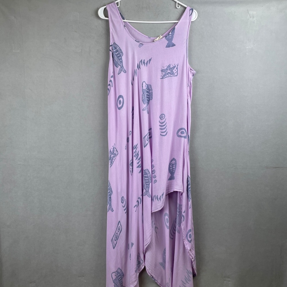 Exist Lavender Purple Fish Print Handkerchief Hem Maxi Dress OS Boho Whimsical